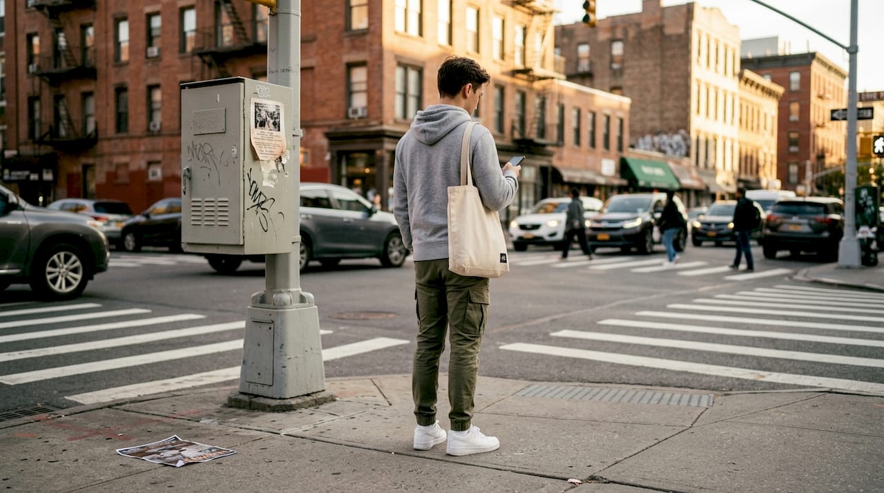 Urban street style with minimalist hoodie and tote