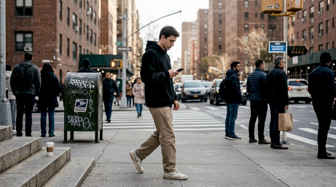Candid city scene with streetwear outfit